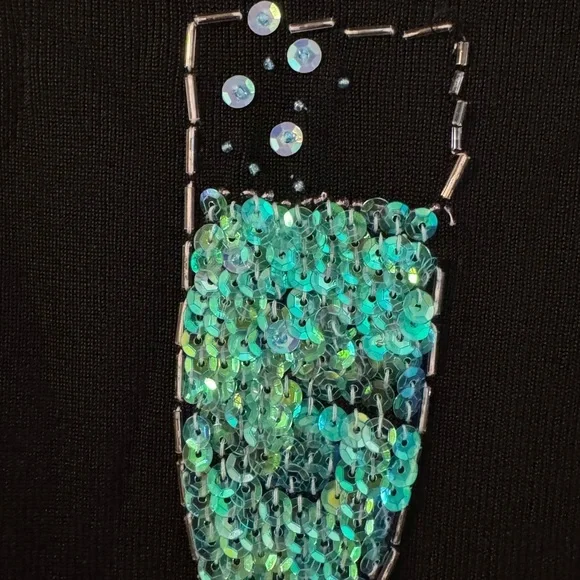 Black Y2K Sequin Champagne Glass Bubbly Celebrate Party Granny Fairy Whimsical - Picture 2 of 9